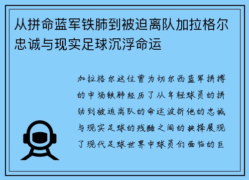 从拼命蓝军铁肺到被迫离队加拉格尔忠诚与现实足球沉浮命运 从拼命蓝军铁肺到被迫离队加拉格尔忠诚与现实足球沉浮命运